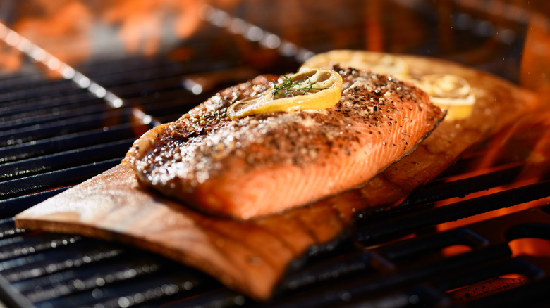 Saumon grillé sur une planche de cèdre