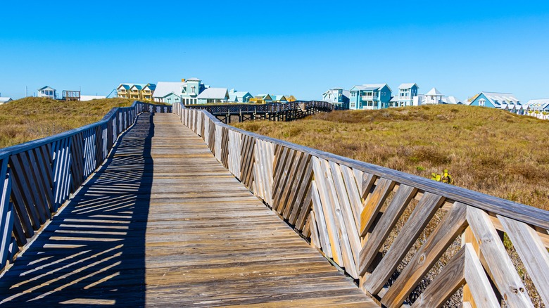 Board en bordure de plage sur l'île Mustang, Port Aransas, Texas