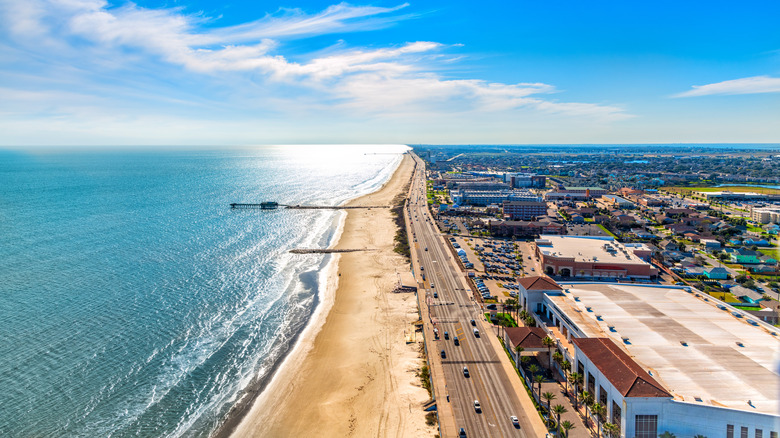 Vue aérienne du littoral de Galveston