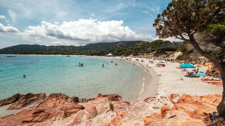 Les gens visitent la plage de Palombaggia en Corse