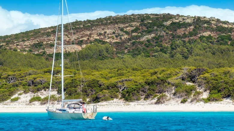 Bateau sur l'eau près de la plage de Saleccia en Corse