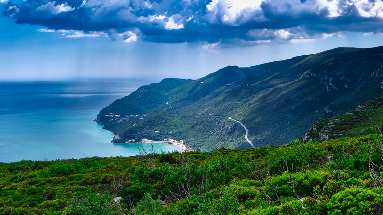 Vue sur l'océan et les montagnes luxuriantes à Parque Natural da Arrábida