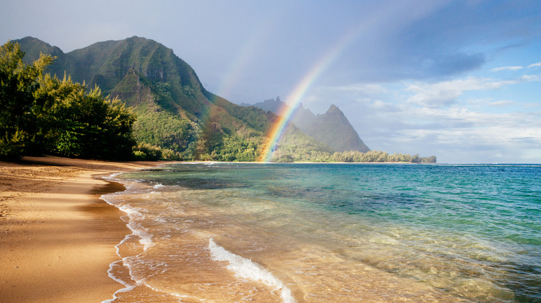 Double Rainbow sur une plage hawaïenne