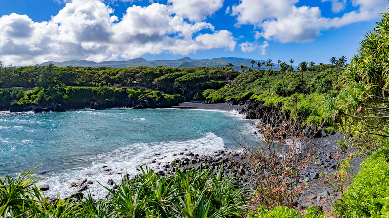 Ciel bleu sur le parc d'État de Wai'ānapanapa d'Hawaï