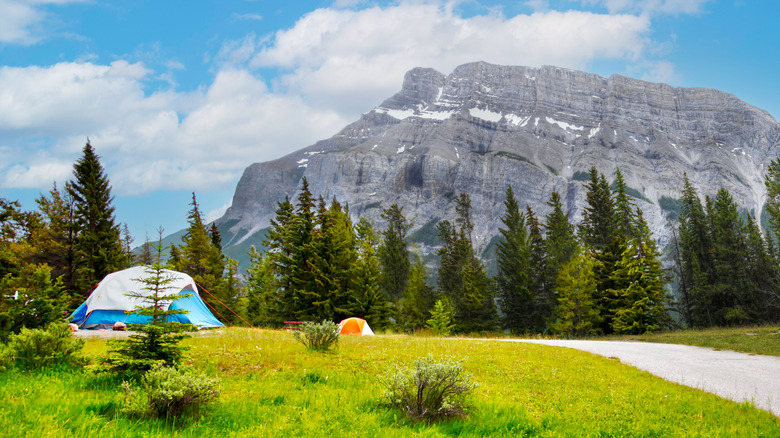 Tentes au terrain de camping Tunnel Mountain à Banff, Canada