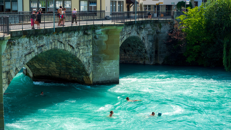 Nageurs près du pont