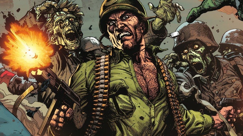 Sgt. Rock combat les zombies avec des fusils dans une couverture de DC Comics