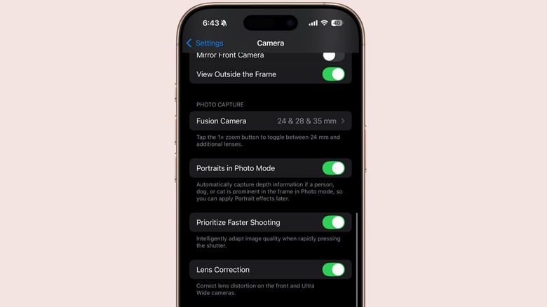 Paramètres de la caméra sur iPhone.