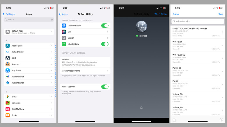 Vérification de la fréquence Wi-Fi dans l'application utilitaire aéroportuaire sur iPhone
