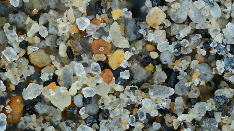 Un gros plan extrême de grains de sable des îles Galapagos