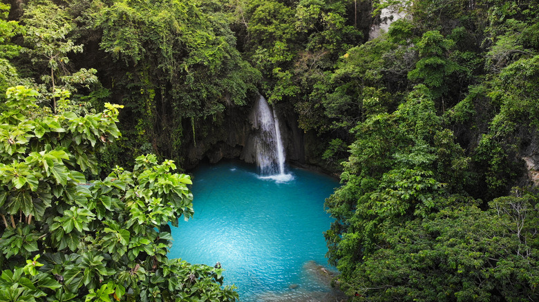 Vue aérienne des chutes de Kawasan sur l'île Cebu