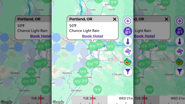 Écran météo de zone générale sur l'application météo de la variation