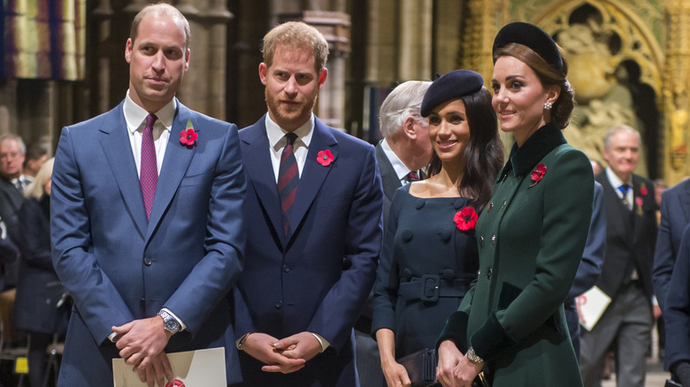 Princes William et Harry avec Meghan Markle et Kate Middleton