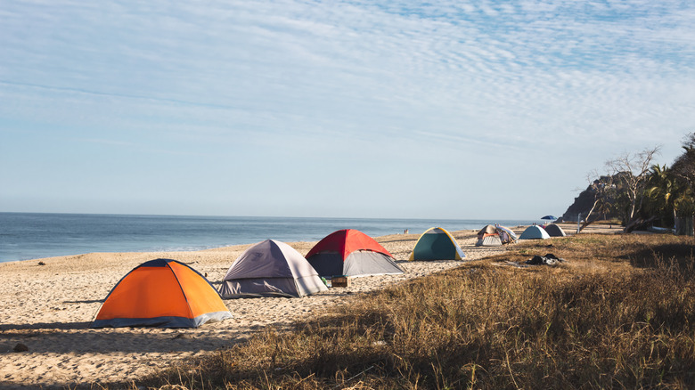 Rangée de tentes sur la plage