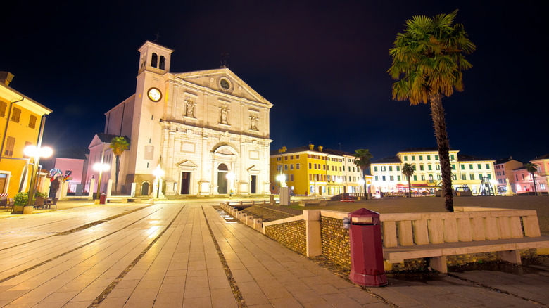 Palmier et bâtiments historiques sur le carré central