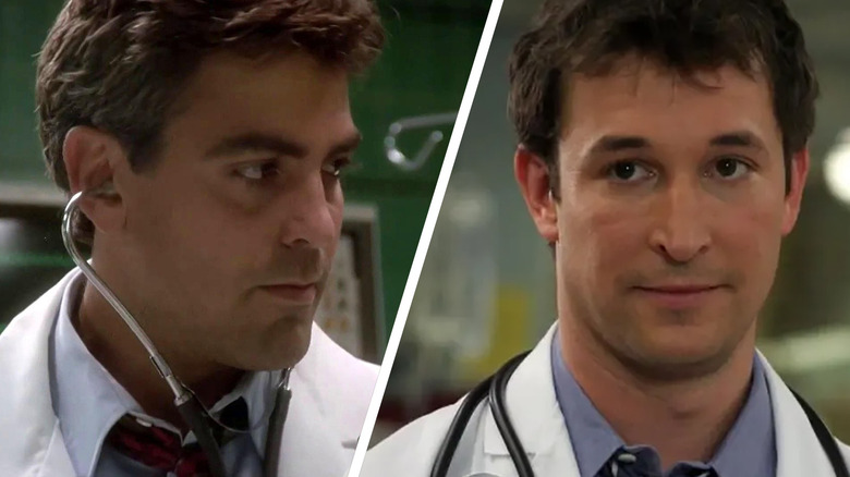 Le Dr Doug Ross portant un stéthoscope et le Dr John Carter regardant vers l'avenir sur ER