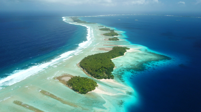Une vue aérienne de l'atoll Majuro.