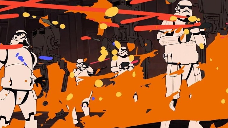 Stormtroopers entourés d'explosions dans Star Wars: Visions
