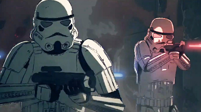 Stormtroopers se préparant à tirer dans Star Wars: Visions