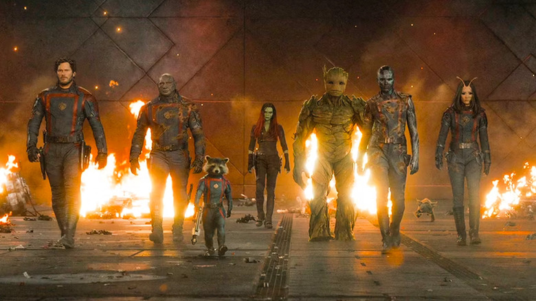 Les Gardiens marchant ensemble dans Guardians of the Galaxy Vol. 3