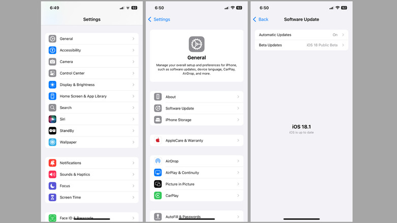 Option de mise à jour logicielle sur iPhone