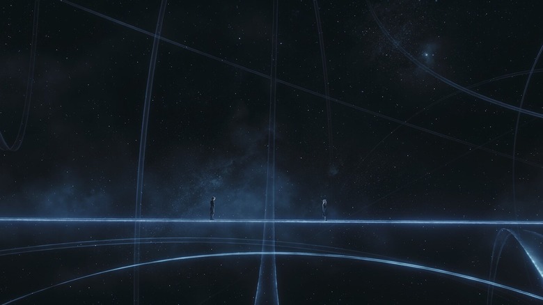 Anakin et Ahsoka se tenant sur le pont spatial du monde entre les mondes dans la saison 1 d'Ahsoka