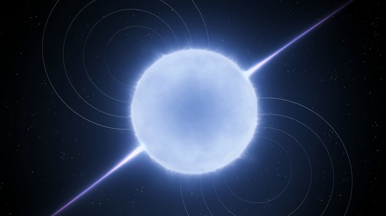 Étoile à neutrons en rotation sur fond noir