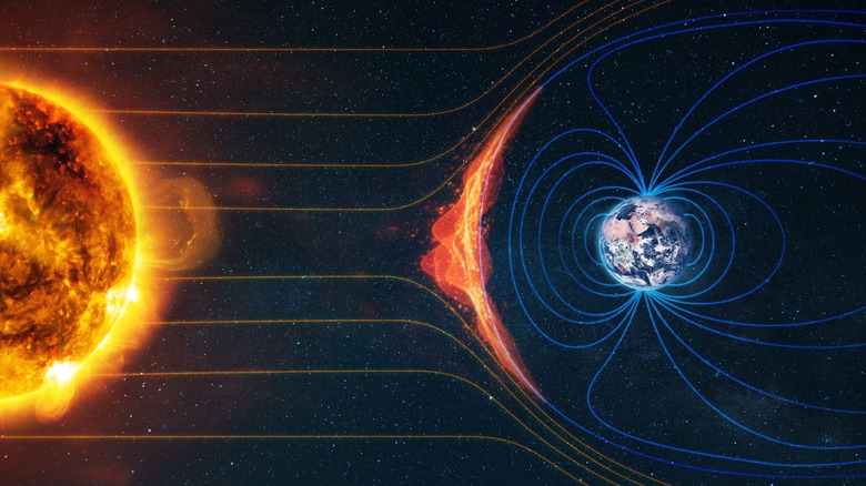 Des explosions de particules du soleil au champ magnétique de la Terre impactant la magnétosphère