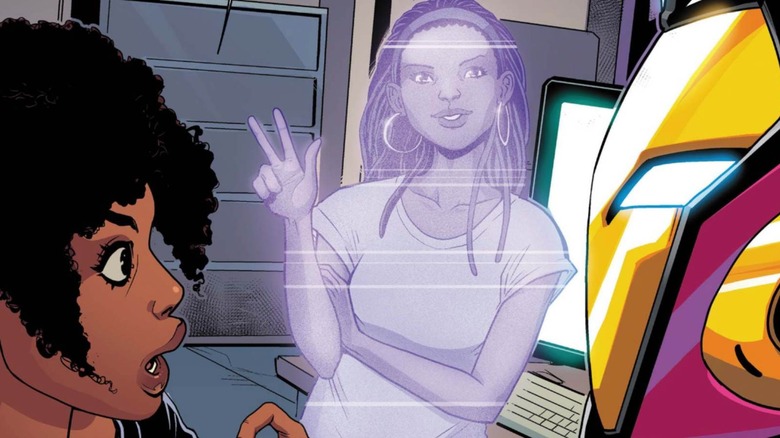 Natalie apparaissant devant Riri et son costume Ironheart