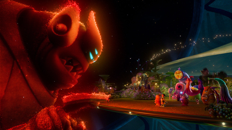 Brad Garrett comme la voix du méchant Lord Grigon effrayant Elio (Yonas Kibreab) et ses amis à Elio