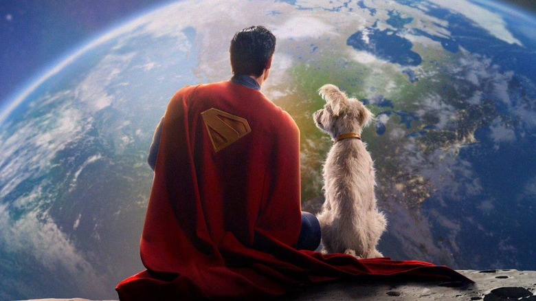 Superman et Krypto sur la lune en regardant la terre