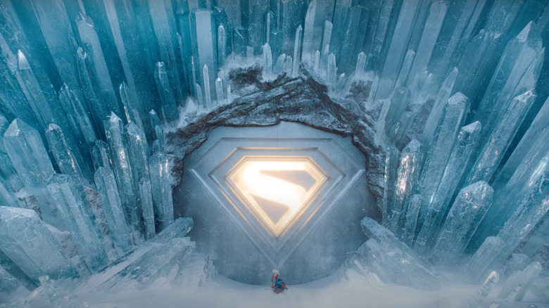 Superman et Krypto à l'entrée de la forteresse de la solitude à Superman