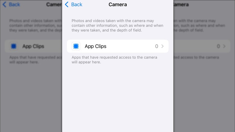 Écran des autorisations d'application de caméra sur iPhone