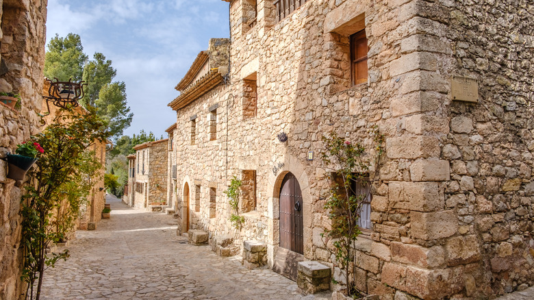 Une rue pavée bordé de maisons en pierre