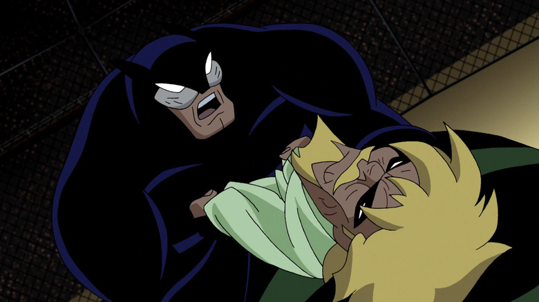 Wildcat attrape Green Arrow par son col dans la Justice League Unlimited