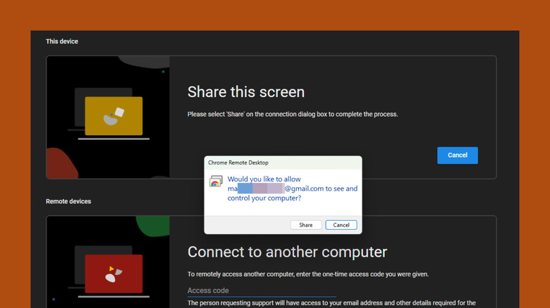 Popup montrant une autre personne qui a accès à Chrome Remote Desktop