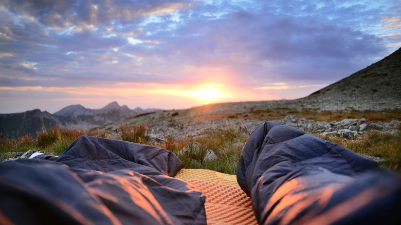 Les gens dans des sacs de couchage dans le désert.