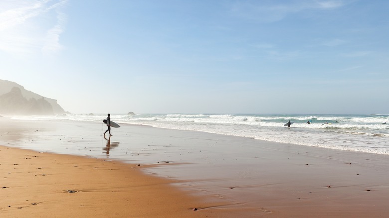 Les surfers sur Praia font Amado, Aljezur