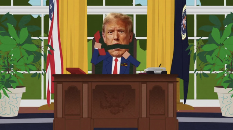 Le président Donald Trump répondant au téléphone sur South Park