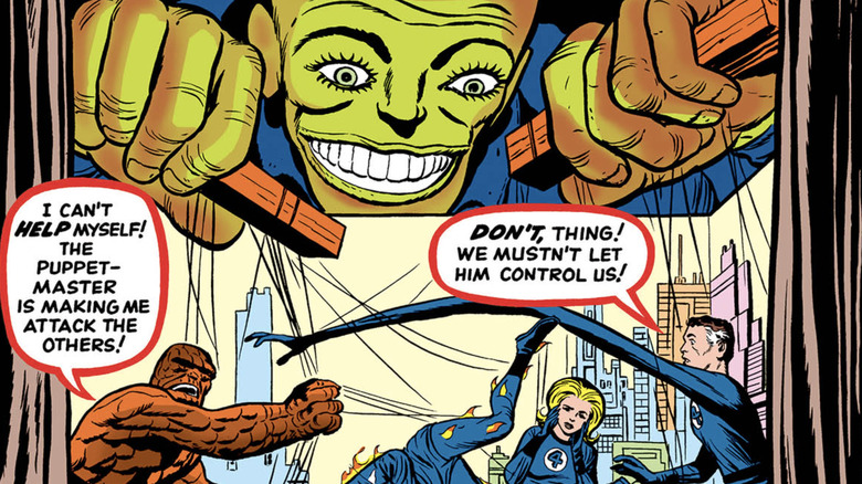 Le maître des marionnettes manipulant le F4 dans la couverture de Fantastic Four # 8