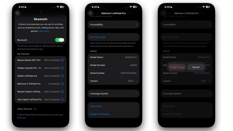 Réinitialiser les AirPods en oubliant l'appareil