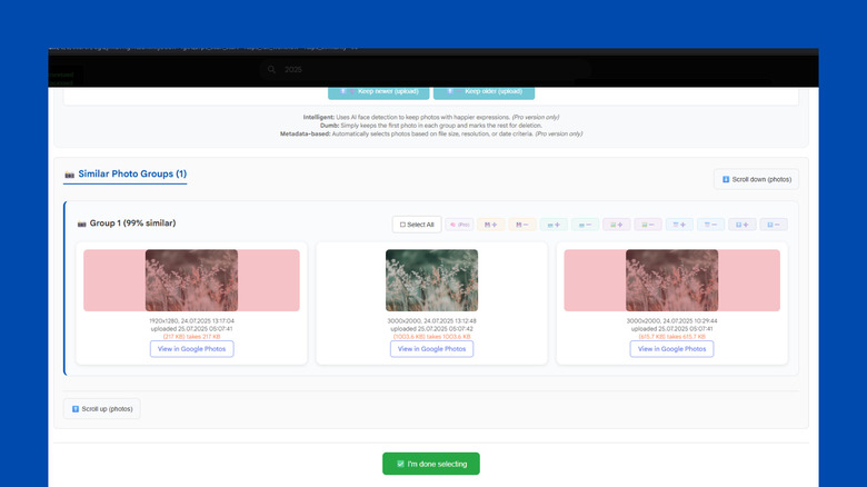 Google Photos Remover Duplicate Sélection des doublons
