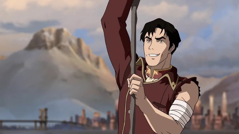 Le général Iroh souriant alors qu'il pend à une corde dans la légende de Korra