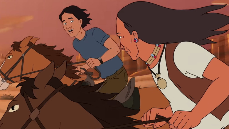 Joseph Gribble et John Redcorn chevauchant des chevaux sur le roi de la colline