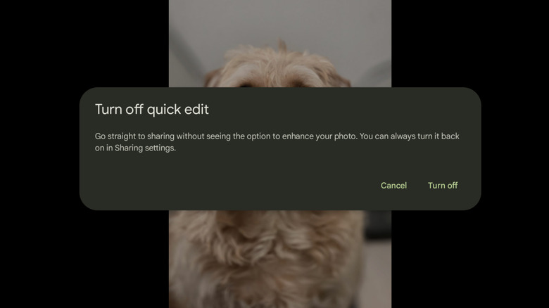 Boîte de dialogue pour désactiver rapidement Modifier sur Google Photos pour Android