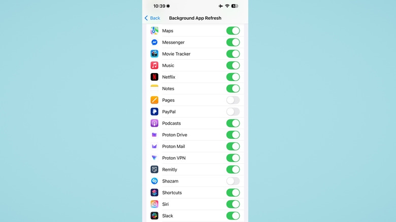Paramètres de rafraîchissement de l'application d'arrière-plan iPhone