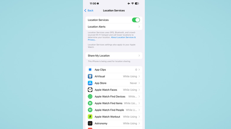 Services de localisation dans les paramètres de l'iPhone