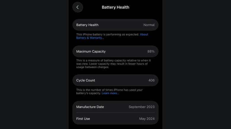 Les paramètres de santé de la batterie de l'iPhone ont montré la santé de la batterie, le nombre de cycles et plus d'options