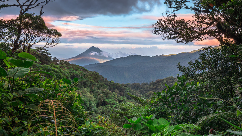 Le volcan arenal s'élève au-dessus de la forêt tropicale près de Monteverde, Costa Rica