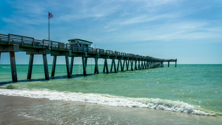 Pierre de pêche de Venise à Venice Beach près de Sarasota, en Floride,